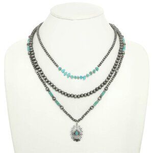 Western Floral Pendant Necklace Set